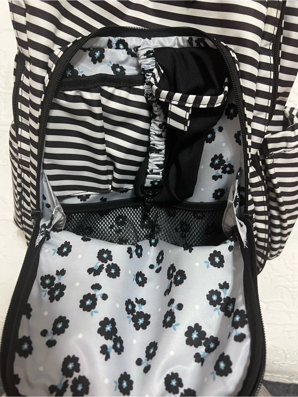 Jujube BRB Black and White Stripe Diaper Bag/Backpack, padded straps